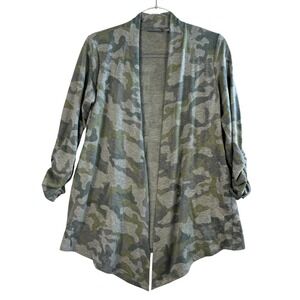 Susan Graver Lifestyle Green Camo Cardigan XS‎ XXS Lightweight Casual Layering
